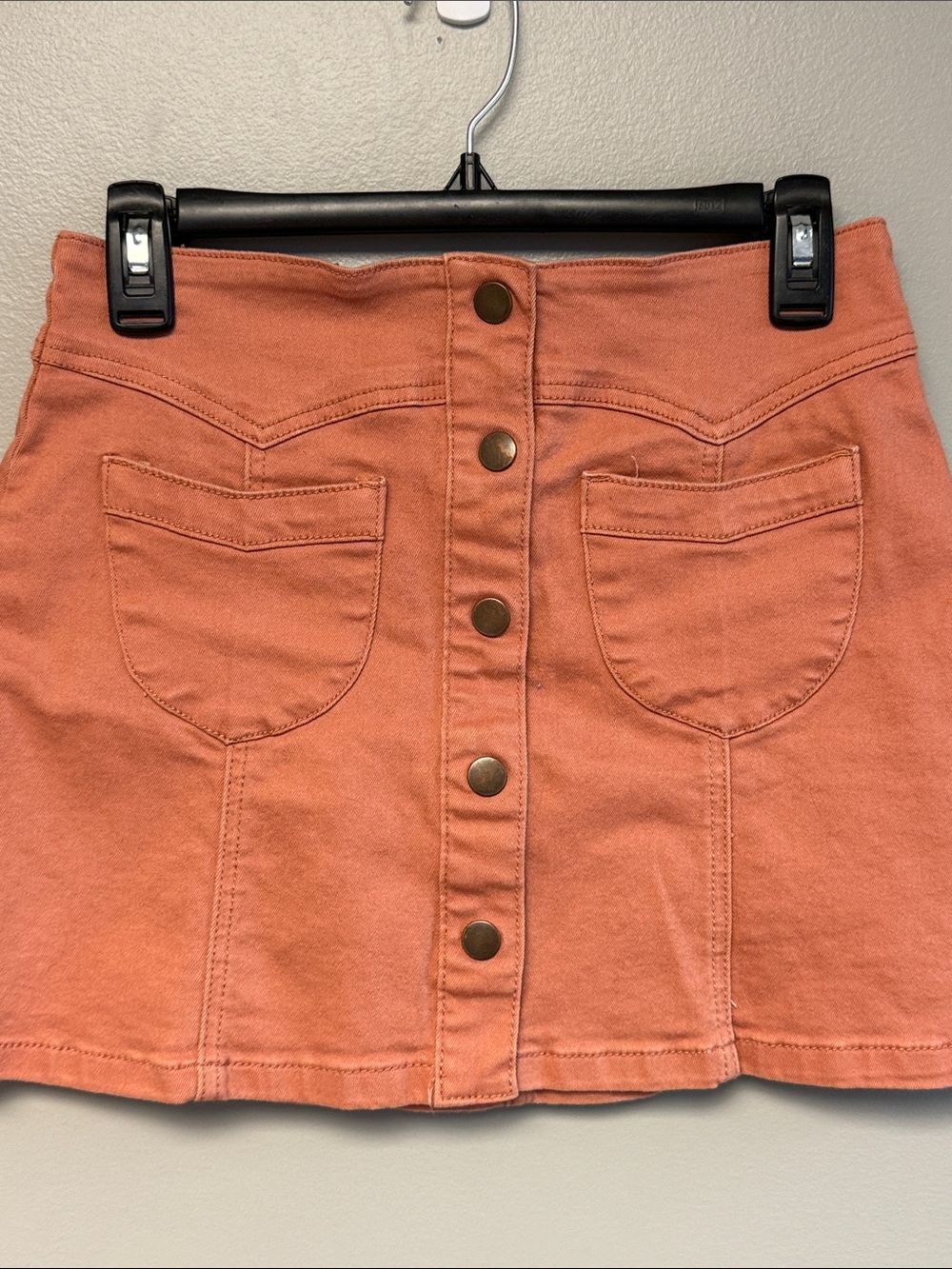 Forever 21 Button Front Mini Skirt Pink Denim Stretch Women's 27 - Picture 2 of 4